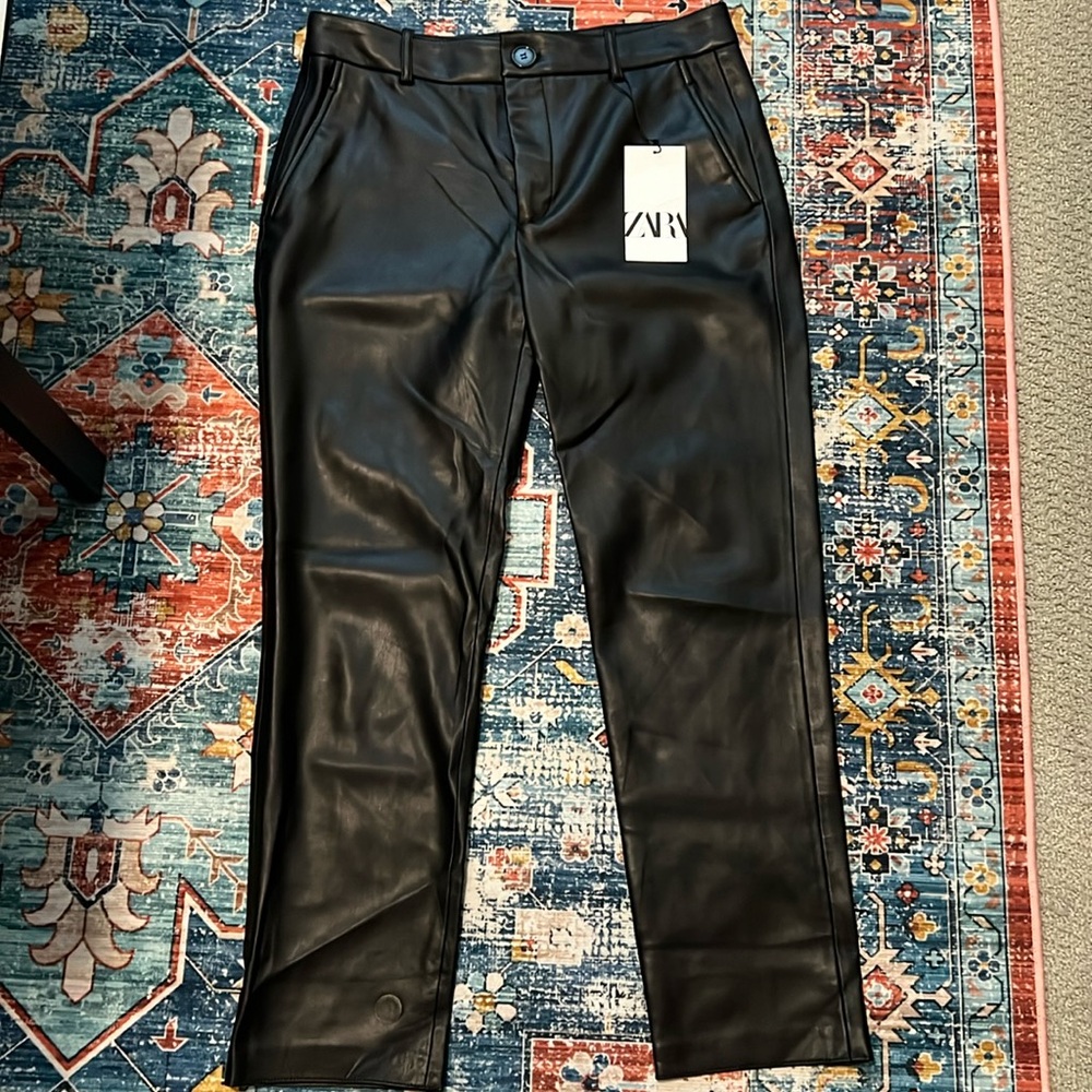 ZARA | Faux Leather Black Straight Leg Trouser Size M NWT